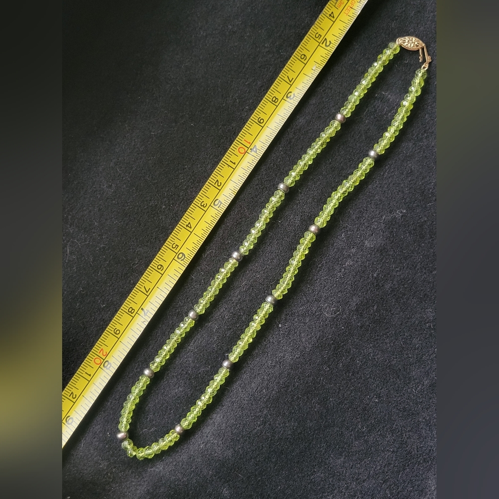 Peridot and Freshwater Pearl Necklace with 14K Clasp
